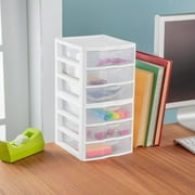 Sterilite ClearView Plastic Small 3 Drawer Organizer - Desktop Storage Unit, White, 6 Pack