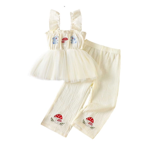 XZNPDUCQ Toddler Kid Girl Outfits Clothes Ruffle Short Sleeve Floral T-Shirt Top Summer Shorts Short T-shirt Sets 3-4 Years White