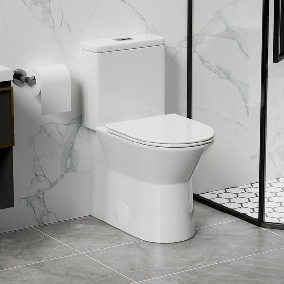 One-Piece Toilet with Dual Flush - 1.1/1.6 GPF Tornado Flush, ADA Comfort Height 17 Inch, Siphonic S-Trap Design, Rimless Bowl & Soft Closing Seat, Gloss White Modern Toilet