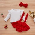 thumbnail image 2 of Douhoow Valentine's Day Baby Girl Clothes Set Infant Ribbed Ruffles Romper Red Suspender Shorts, 2 of 8