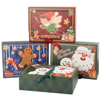 12 Packs Of Christmas Theme Pattern Gift Boxes With Lids, Foldable Gift Wrap Boxes With Ribbon Hard Cardboard (4 Pcs Per Style)