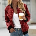 thumbnail image 2 of XIAONU Sequin Zip Up Bomber Jacket for Women Casual Night Out Stand Collar Long Sleeve Coat, 2 of 5