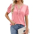 thumbnail image 3 of ZXSXSY Women's Buttons V Neck Puff Short Sleeve Tunic Top, 3 of 7