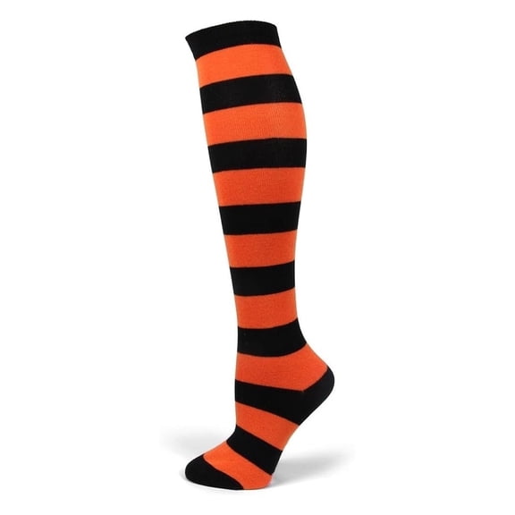 Sock Panda Vivid Striped Knee High Socks, Dark Orange and Black