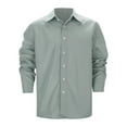 thumbnail image 3 of Mens Vintage Washed Long Sleeve Button Down Shirts Classic Lapel Solid Business Shirt Grey L, 3 of 8