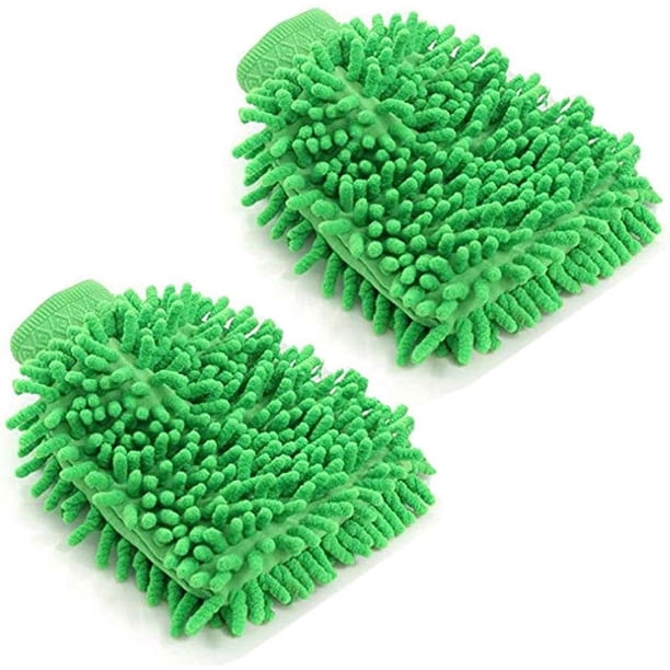 Manoplas de microfibra antirayaduras y sin pelusa, juego de 2 piezas, ideales para limpiar el coche y el hogar, puños elásticos para un ajuste seguro, manoplas de chenilla de doble cara, 22 cm x 18 cm