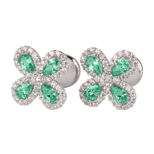 Aretes para Mujer de Plata .925 con Zirconia Cúbica, LuckyLy Aretes de Flores Brillantes – Joyería Ideal como Regalos para Mamá y Regalos para Mujer Navidad y Cumpleaños, Modelo Aina turquesa