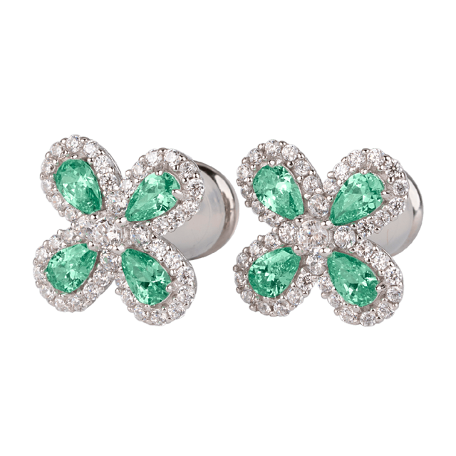 Aretes para Mujer de Plata .925 con Zirconia Cúbica, LuckyLy Aretes de Flores Brillantes – Joyería Ideal como Regalos para Mamá y Regalos para Mujer Navidad y Cumpleaños, Modelo Aina turquesa