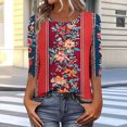 thumbnail image 4 of JTZGDY Womens Henley Shirts Vintage Floral Printed Summer 3/4 Length Sleeve Button Neckline Graphic T-Shirts Loose Dressy Casual Tunic Tees Tops Ladies Elegant Blouse Red S, 4 of 8