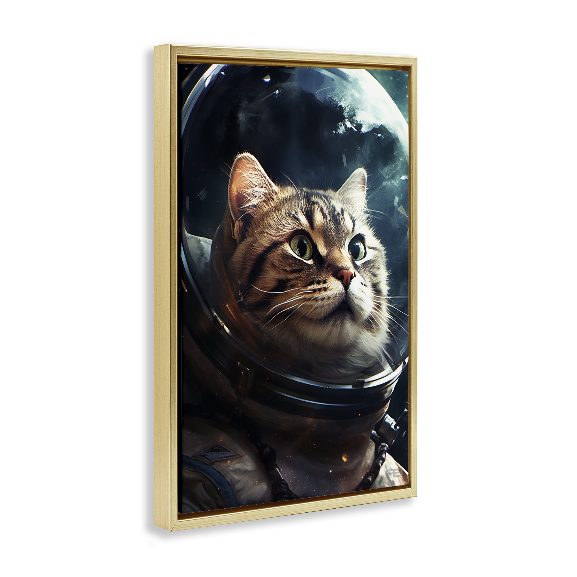 Stupell Industries Amazed Astronaut Cat Animals & Insects Painting Gold Floater Framed Canvas Art Print Wall Art, 17 x 25