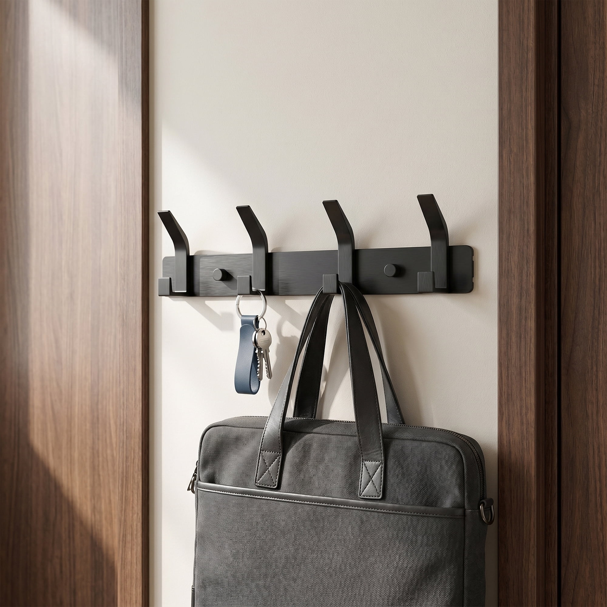 Unique Bargains Coat Rack Wall Mount Metal Hook for Bathroom and Bedroom Black 4 Hooks