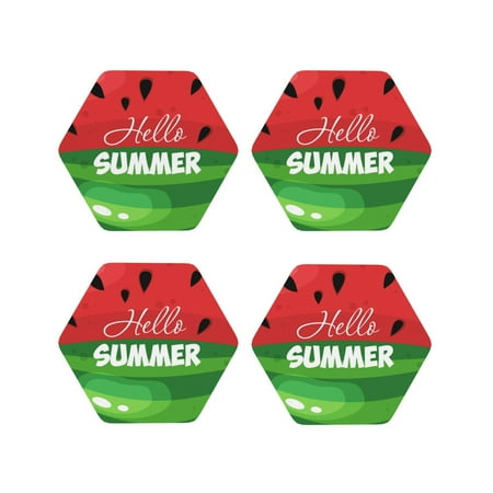 

Fuzoiu Watermelon Hello Summer Print Leather Coasters Set Drink Coasters Set of 4 for Tabletop Protection Durable PVC Coasters Home Décor and Housewarming Gift-Hexagon