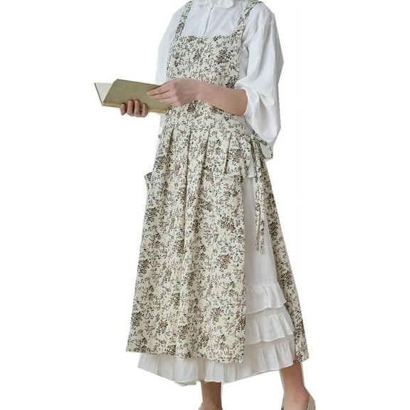 NAMZI Aprons for Women Womans Retro Vintage Kitchen Cooking Apron with Pockets (White)