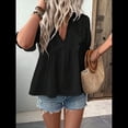 thumbnail image 4 of Blusa Holgada de Verano para Mujer, de Corta, Estilo Babydoll, con Cuello en V y Volantes de Lunares Negro M, 4 of 8