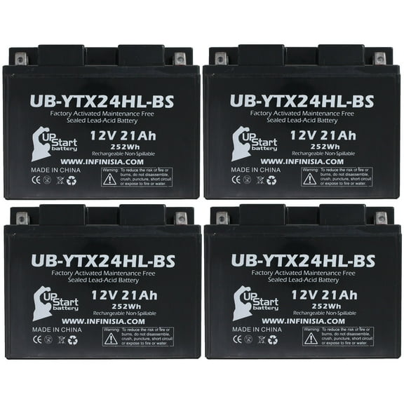 4-Pack UB-YTX24HL-BS Battery Replacement for 2004 Yamaha SXV700ER SXViper ER 700 CC Snowmobile - Factory Activated, Maintenance Free, Motorcycle Battery - 12V, 21AH, UpStart Battery Brand