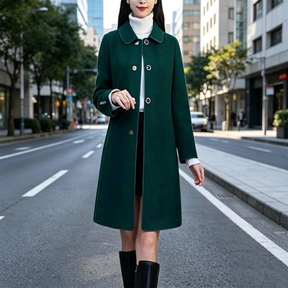 Aimik Women's Single Breasted Long Coat with Lapel Collar and Button Front Classic Winter Jacket for Work