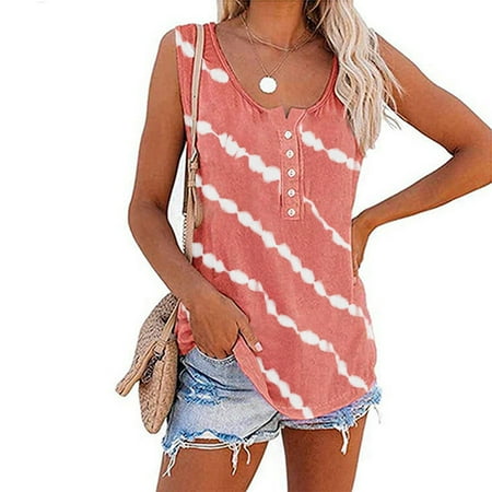 LoyisViDion Womans Shirts Clearance Women S Tie-Dye Tank Tops Sleeveless Scoop Neck Shirt Summer Casual Workout Tees Pink 14(XXXL)