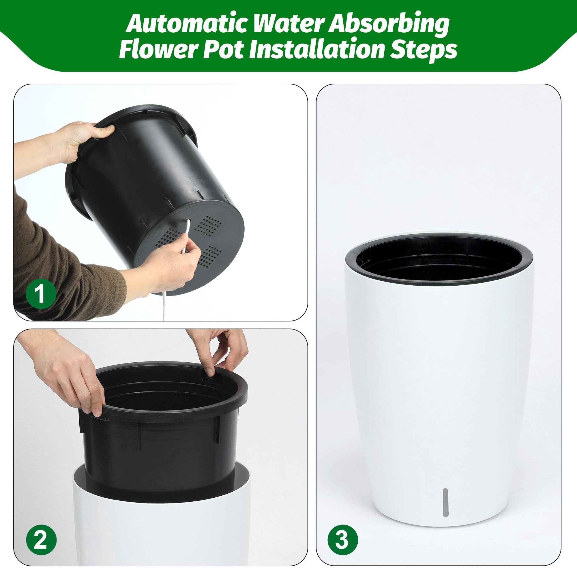 Large Planters with Built-In Drainage System and Water Level Monitor, Planter Set of 2, Self-Watering Flower Pots for Indoor and Outdoor Use, Perfect for Porch, Patio, Backyard