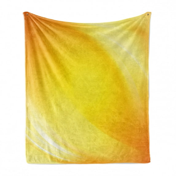 Yellow Soft Flannel Fleece Throw Blanket, Radiate Lines Like Sand Ombre Elements White Digital Reflection, Cozy Plush for Indoor and Outdoor Use, 50" x 70", Yellow and White, by Ambesonne