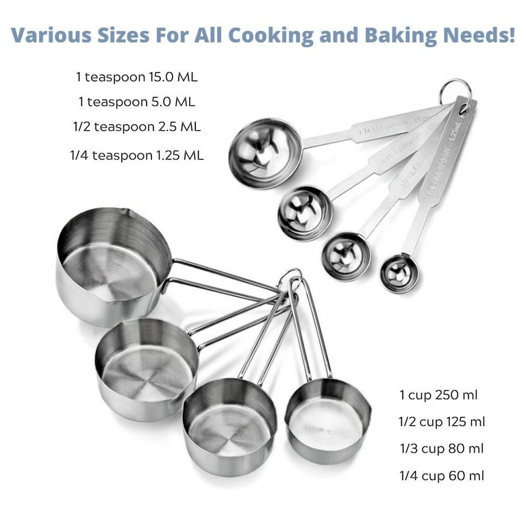 Set of 4 Stainless Steel Measuring Cups: 60, 80, 125, 250 ml