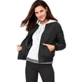 thumbnail image 3 of Chaqueta bomber acolchada con cremallera y mangas largas raglán para mujer con bolsillos Negro XL, 3 of 6
