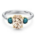 thumbnail image 3 of Gem Stone King 10K Two Tone Gold Peach Morganite and Blue Diamond Engagement Ring for Women | 2.14 Cttw | Oval 9X7MM | Gemstone October Birthstone | Size 9, 3 of 6