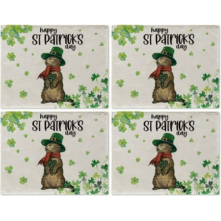 

SPXUBZ St. Patrick s Day Placemats Cute Cat Clover Happy St. Patrick s Day 18x12 Inch Placemats for Home Table Holiday Decoration St. Patrick s Day Placemat Set of 4