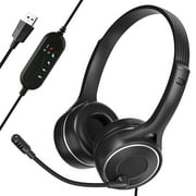 EEEkit USB Headset with Noise Cancelling Mic, Computer Headphones with Audio Control, Wired USB Over-Ear Headphones