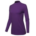 thumbnail image 2 of A2Y Women's Basic Solid Soft Cotton Long Sleeve Mock Neck Top Shirts Dark Purple L, 2 of 5
