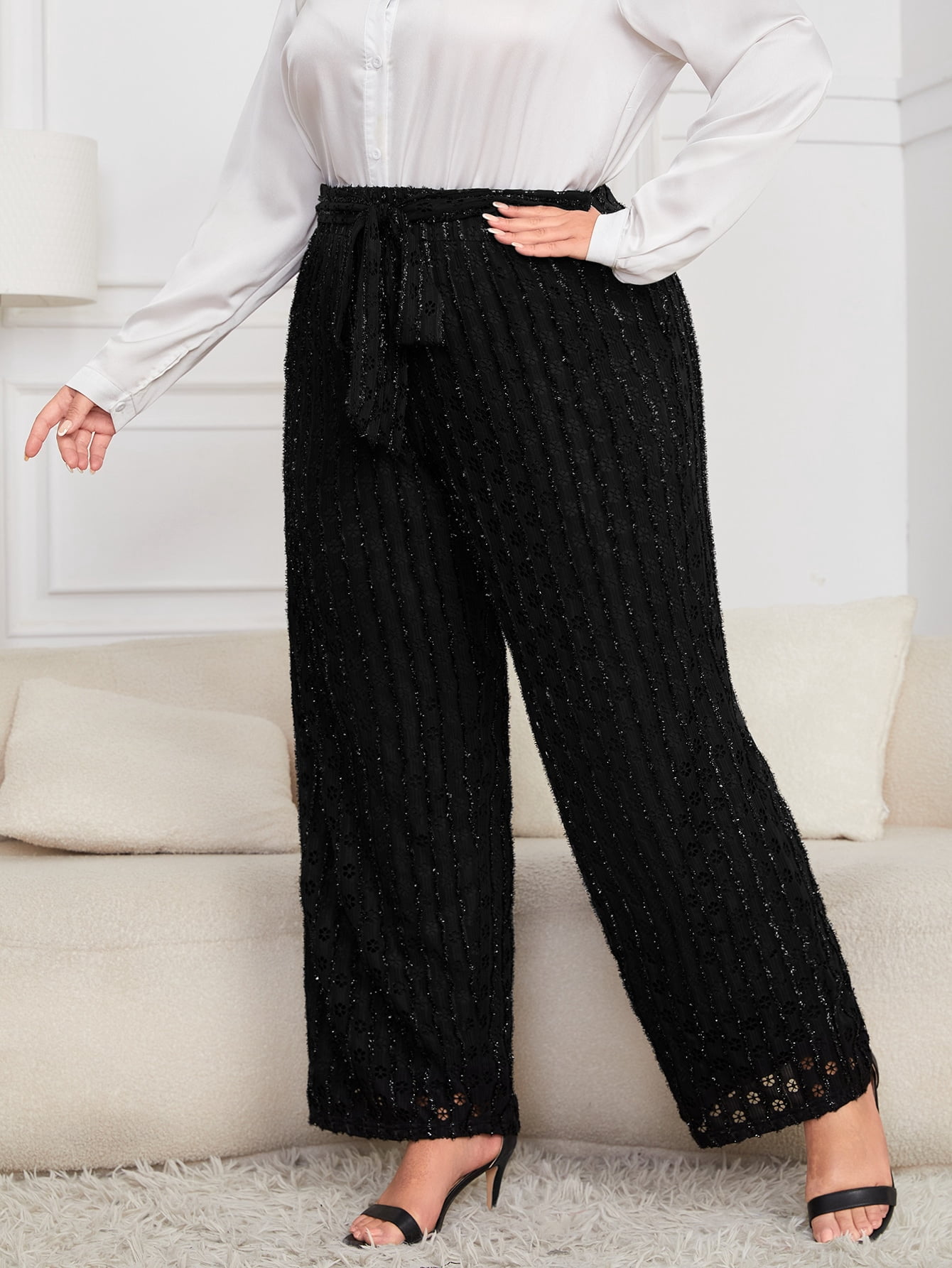Fuzzy Belted Wide Leg Pants 2022 3XL(18 