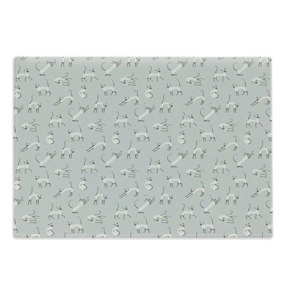 Grey Cutting Board, Siamese Cat on Wall Design Playing and Posing Feline Kitty Design, Decorative Tempered Glass Cutting and Serving Board, Large Size, Pale Grey, by Ambesonne