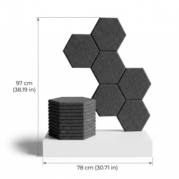 10 Pack Hexagonal Acoustic Panels, Self-Adhesive High Density Polyester Felt Sound Absorbing Wall Tiles for Noise Reduction & Wall Decor, 30.7x38.19 Inch