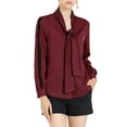 thumbnail image 6 of Allegra K Women's Tie Bow Neck Contrast Trim Long Sleeve Office Blouse Top, 6 of 7