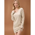 thumbnail image 4 of Vestido Tipo Suéter con Cuello en V para Mujer, Estilo Suéter Tipo Túnica Holgado Informal de Larga con Punto y Larga para Otoño. Albaricoque M, 4 of 7
