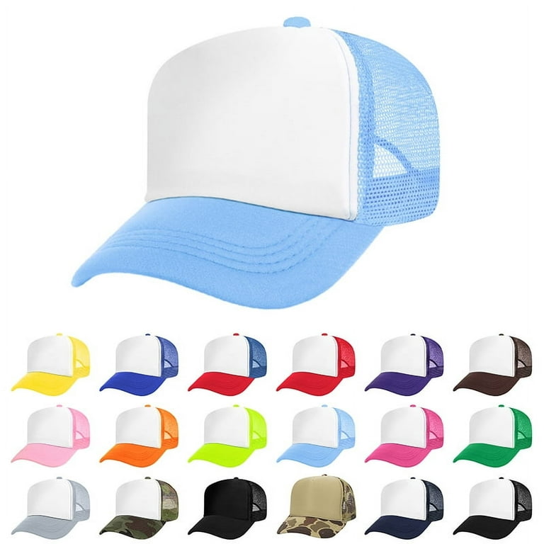 TOPTIE Blank 5 Panel Trucker Hat Foam Front Mesh Back 2 Tone