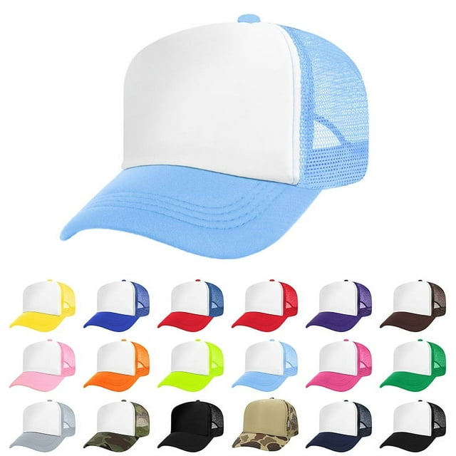 TOPTIE Adult 5 Panel Mid Profile Mesh Back Trucker Hat Foam Snapback Hat-Green/White