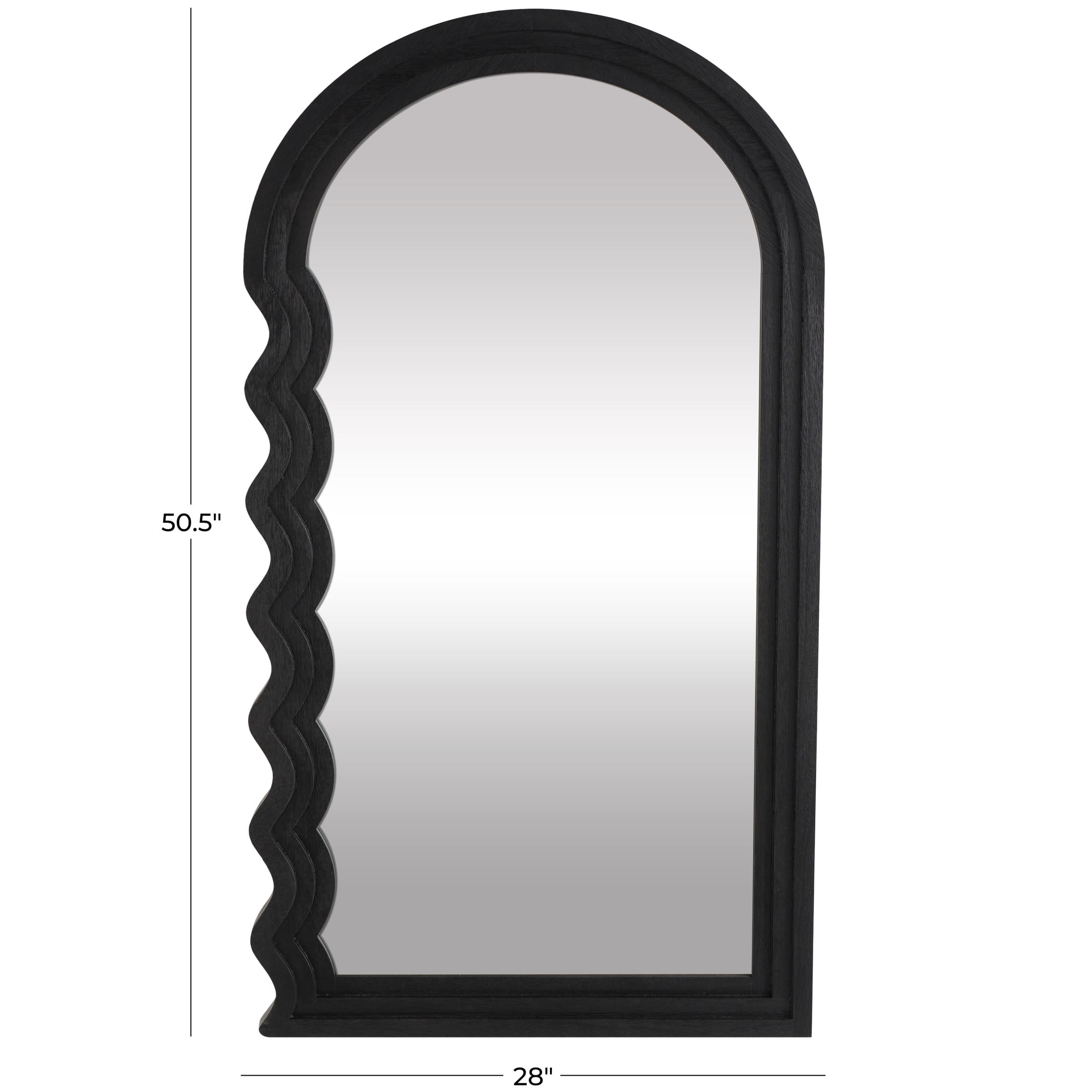 DecMode 28" x 51" Black Handmade Wavy Wall Mirror with Dimensional Carved Frame