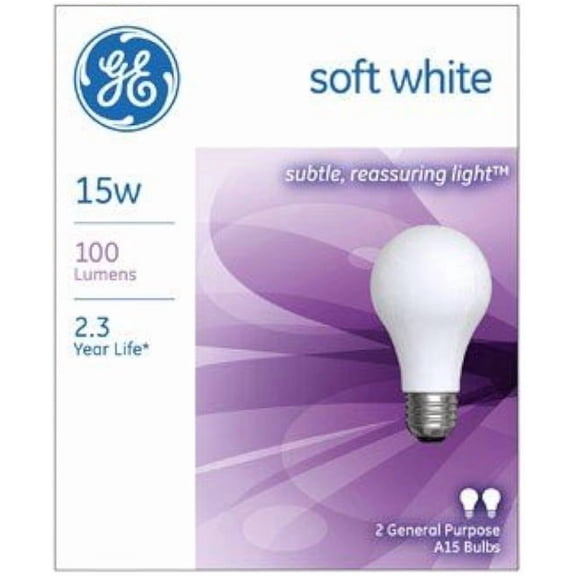 GE Softwhite Bulb, 15W, 2pk