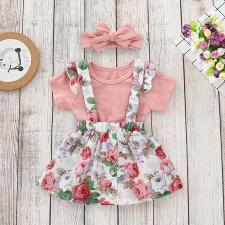 

Ma&Baby 3PCS Newborn Baby Girls Cotton Romper Floral Strap Skirt Outfits Set