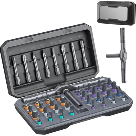 42 in 1 Magnetic Screwdriver Set, DIY Ratchet Screwdriver Set, Multi Bit Magnetic Drive Set with Detachable Ratchet Handle, Portable Compact Repair Tool Kit for Furniture Computer Bicycle Gray