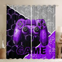 Feelyou Modern Game Gamer Curtains Pack of 2 (42x84 Each), Cartoon Gamepad Purple Curtains Blackout, Teens Kids Boys Girls Bedroom Curtains, Black Out Curtains Decor