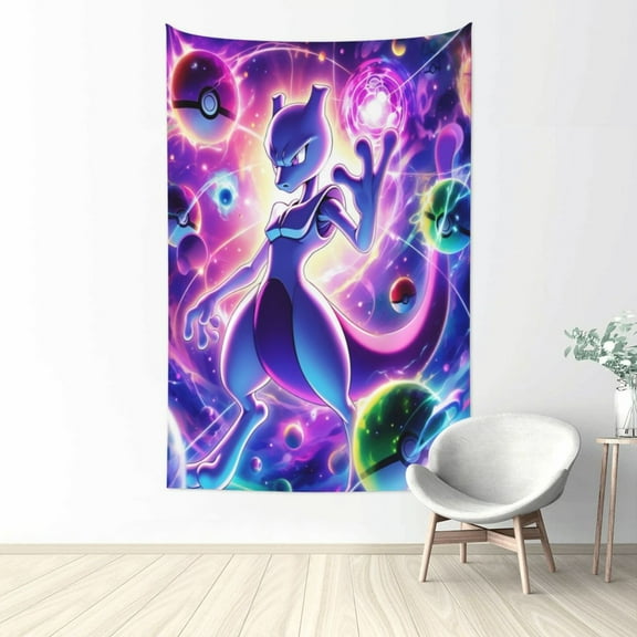 Mewtwo Tapestry Aesthetic Wall Hanging for Living Room Bedroom Art Tapestries Poster Blanket College Dorm Home Decor 60x40 Inch