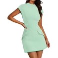 thumbnail image 1 of Robe d'Été pour Femme à Col Montant, Manches Courtes, Mini Robe de Boîte de Nuit, Vert Pâle, S, 1 of 8