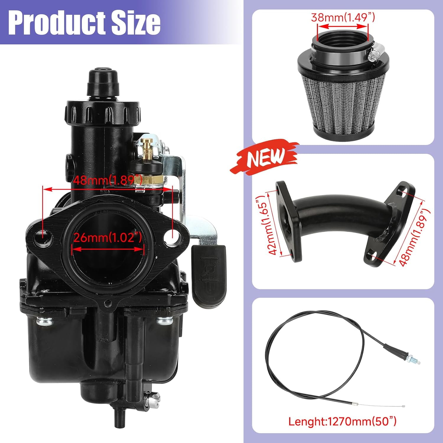 XIKOBY PE22 Carburetor Kit Compatible With 110cc 125cc Tao Tao Coolster - View #7