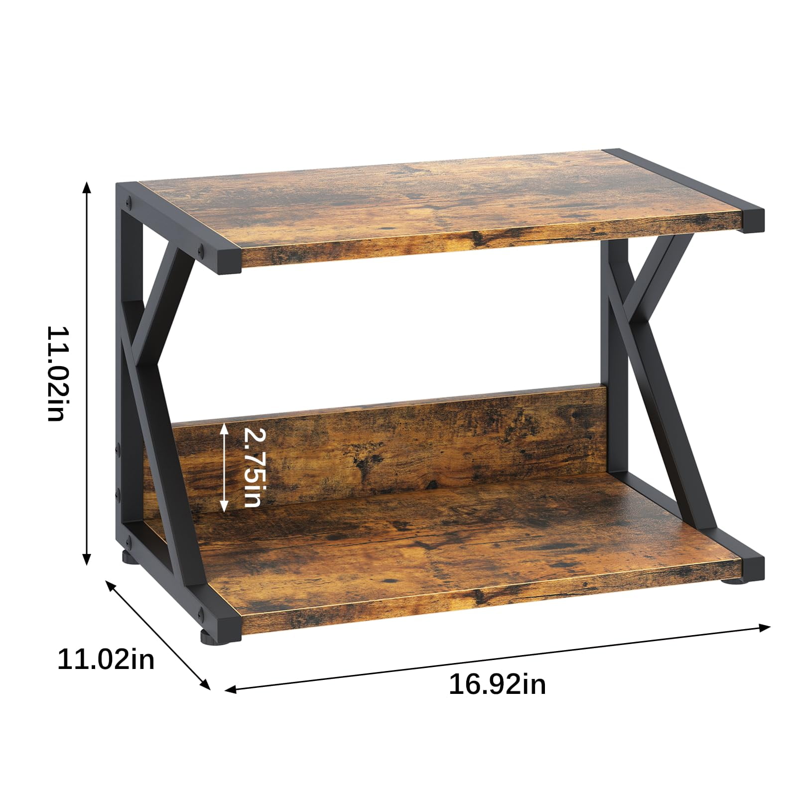 Desktop Printer Stand with 2 Tier Wood Storage Shelves,Under Desk Printer Table,Multi-Purpose Home Office Desk Organizer for Fax Machine, Scanner (Rustic Brown)