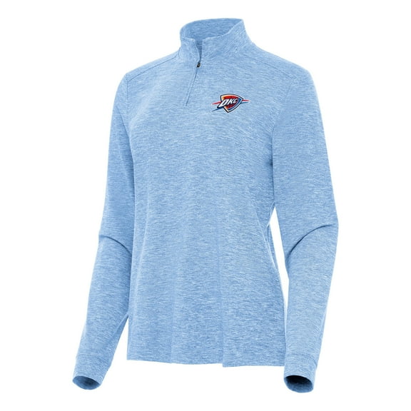 Women's Antigua Heather Powder Blue Oklahoma City Thunder Mentor Quarter-Zip Mock Long Sleeve Top