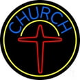 thumbnail image 1 of Blue Church With Cross Logo LED Neon Sign 26" Tall x 26" Wide - inches Black Square Cut Acrylic Backing, with Dimmer - Premium built indoor Sign for Home décor, Event, Religious place, Store interior., 1 of 7