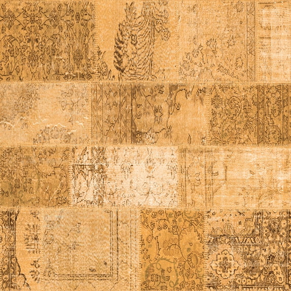 Ahgly Company Indoor Square Patchwork Orange Transitional Area Rugs, 5' Square