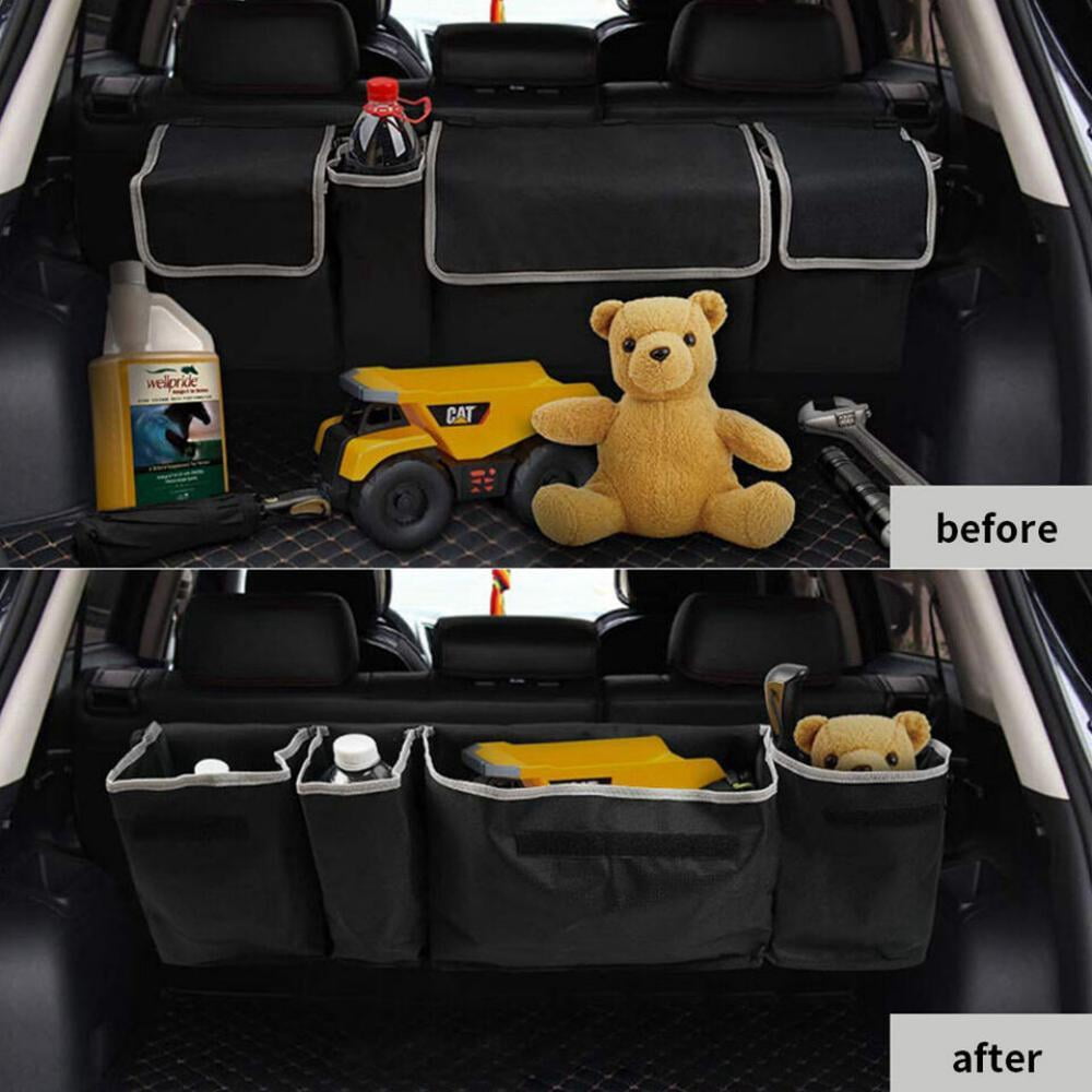 Oufan Car Trunk Organizer, Backseat Hanging Organizer for SUV, Seat Back Car Organizer Storage Bag with 4 Large Pockets, Free Your Trunk Floor Space, Black