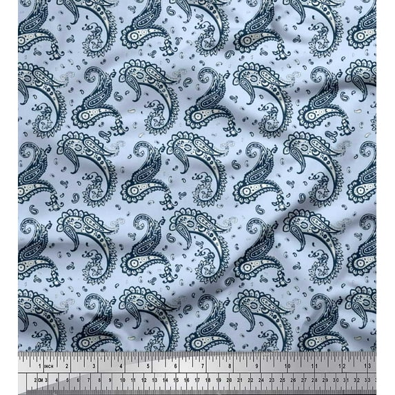 Soimoi Polyester Crepe Fabric Block Paisley Fabric Prints by Yard 52 Inch Wide